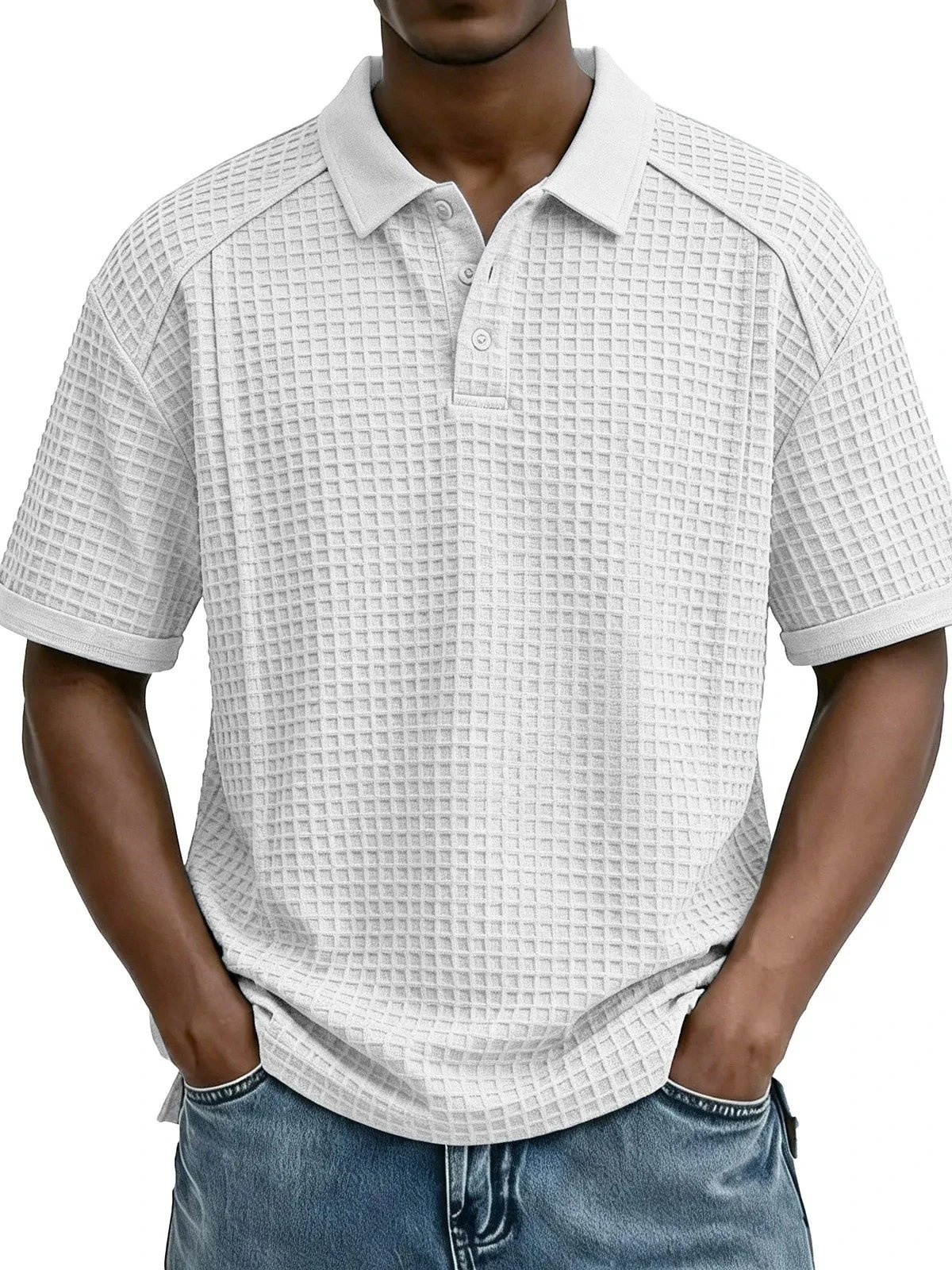 Design Waffle Knit Polo Brown Tops Polo - 10