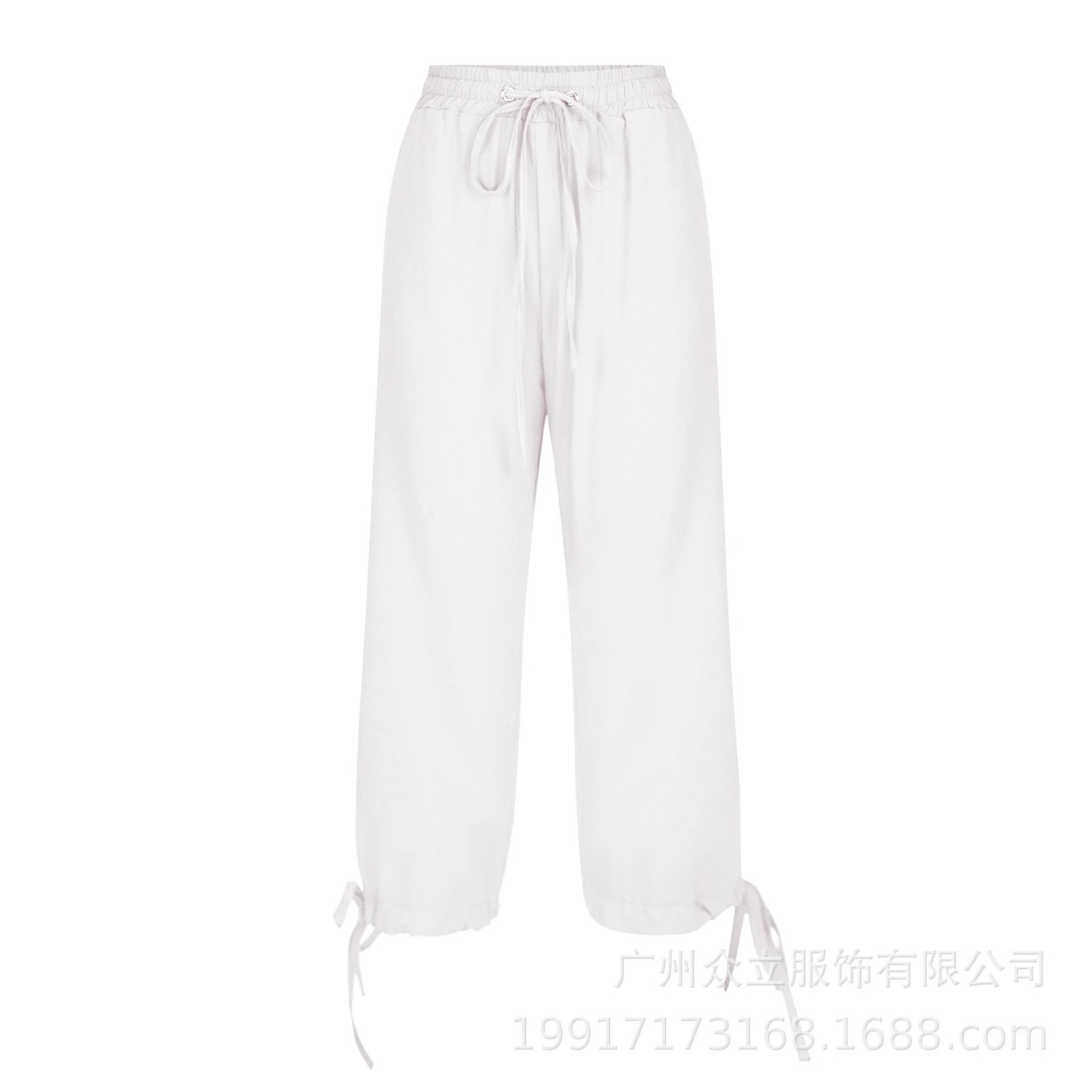 Design Capri Pants Light Blue Drawstring Waist with Cuff Ties - 31