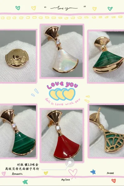 Design Fan-Shaped Enamel Earrings Red Gold Jewelry - 8