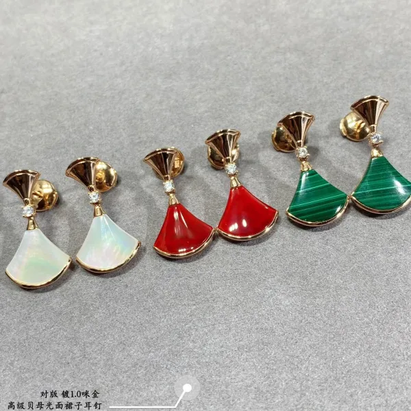 Design Fan-Shaped Enamel Earrings Red Gold Jewelry - 10