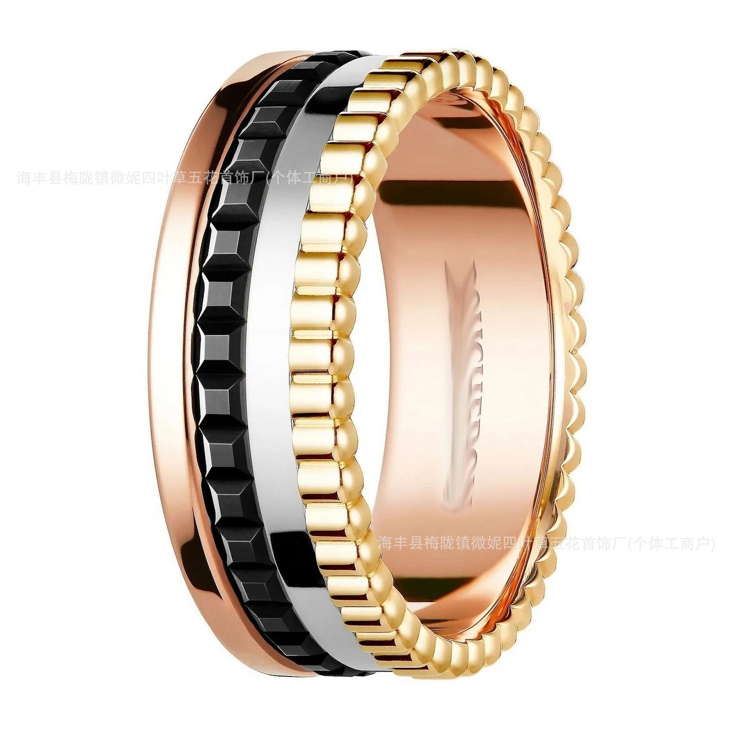 Design Multi-Tone Stackable Ring Set Rose Gold Black Silver Gold Jewelry