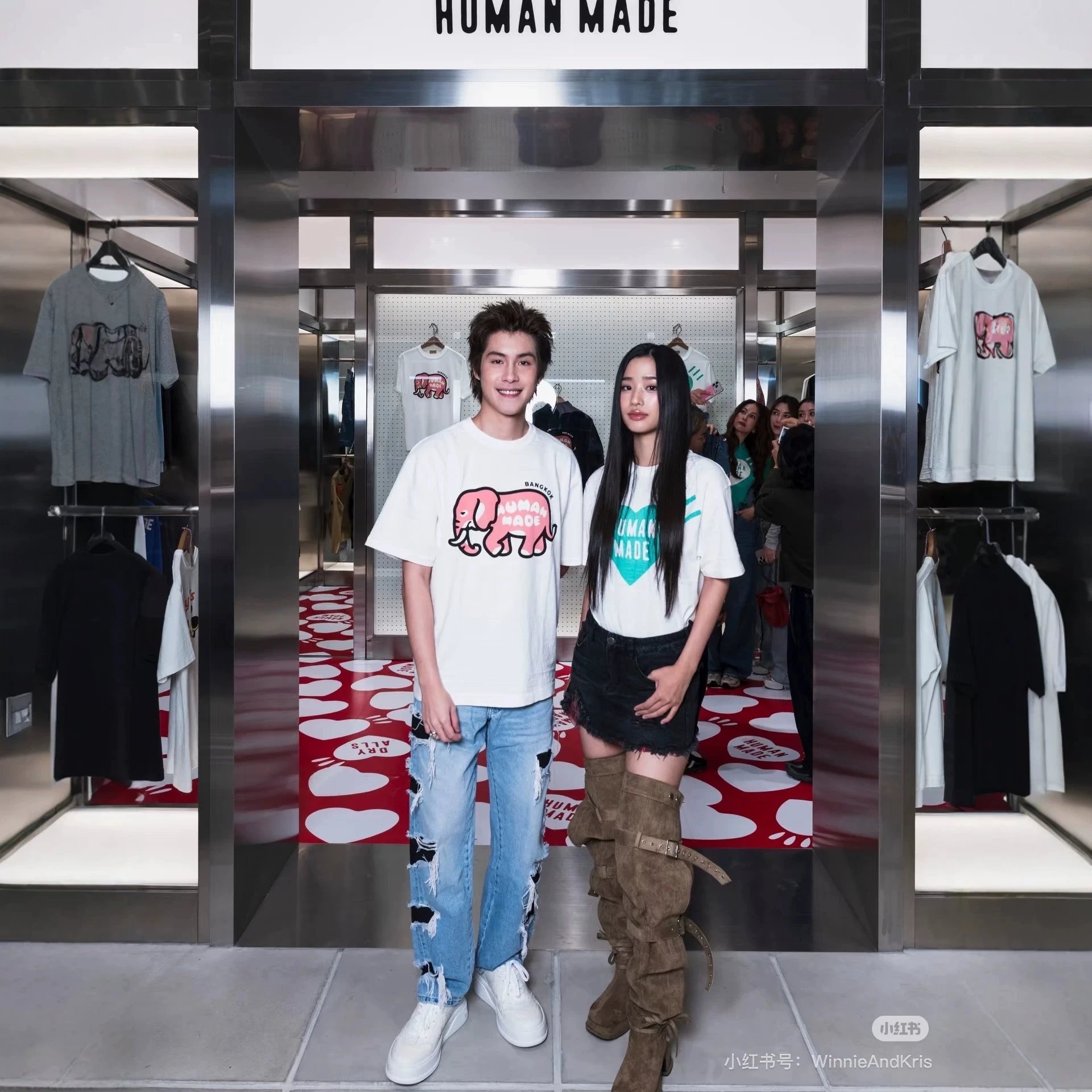 Human Made Bangkok Elephant Print Black White Graphic T-Shirt