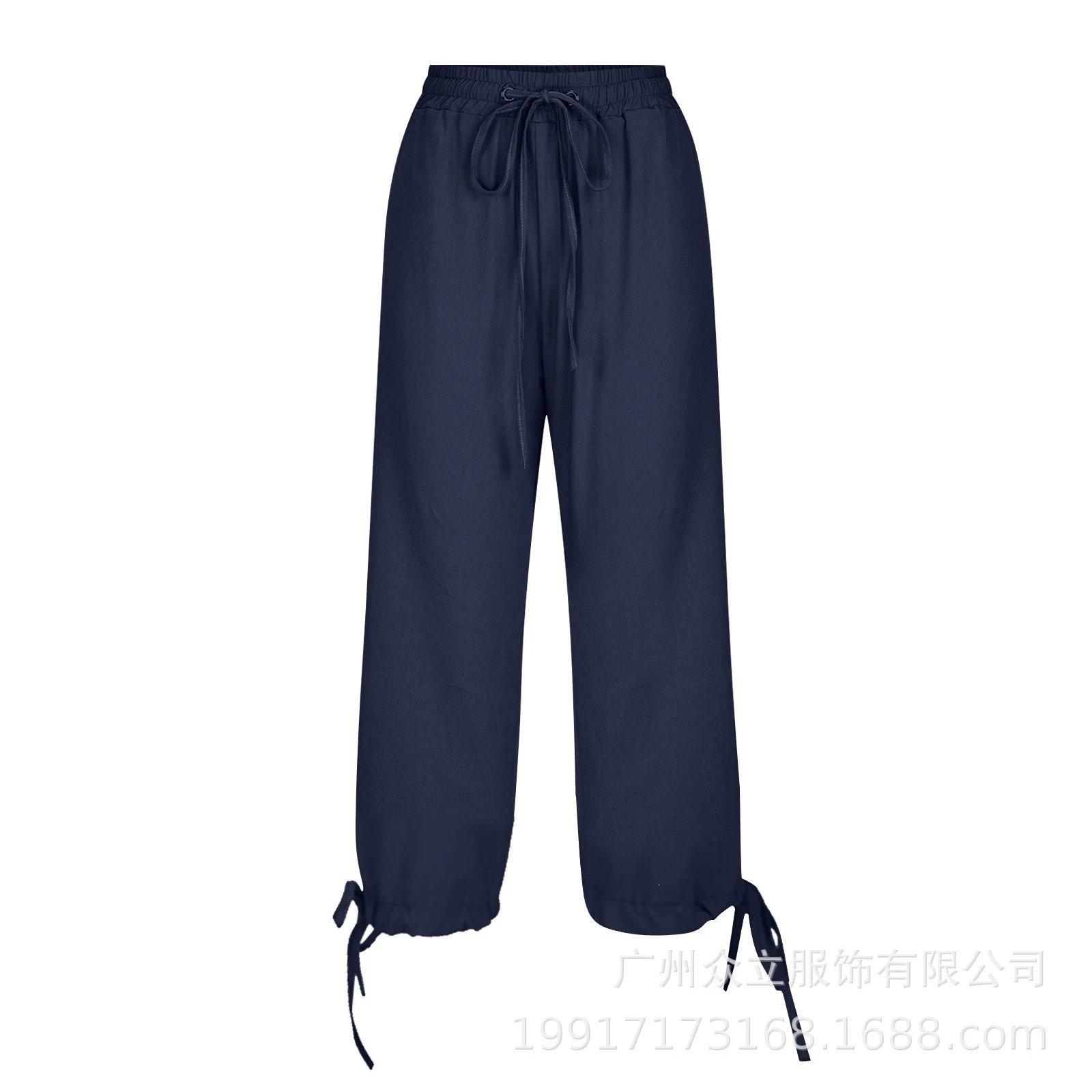 Design Capri Pants Light Blue Drawstring Waist with Cuff Ties - 40