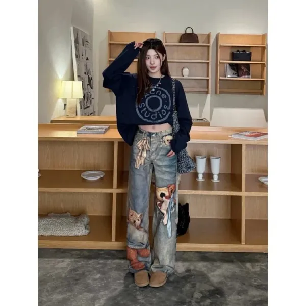 Acne Studios Distressed Logo Print Long-Sleeve T-Shirt Navy - 12