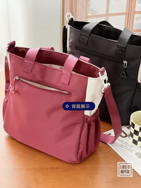 Design FUMIAO Monday Lucy Fashion Tote Bag Burgundy and Cream Tote Bag - 10