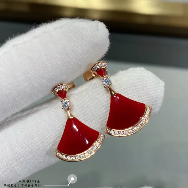 Design Fan-Shaped Enamel Earrings Red Gold Jewelry - 24