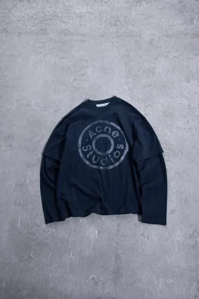 Acne Studios Distressed Logo Print Long-Sleeve T-Shirt Navy - 18