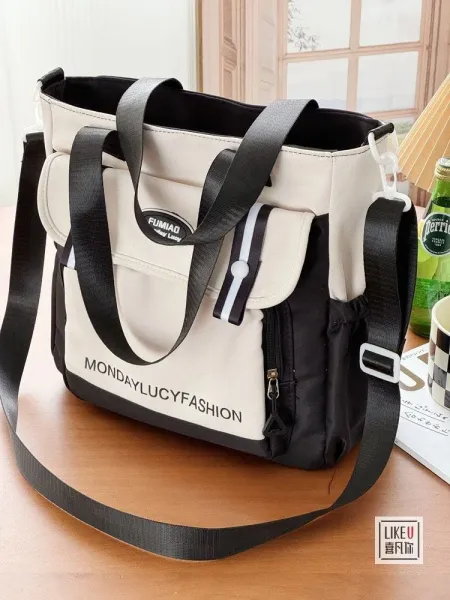 Design FUMIAO Monday Lucy Fashion Tote Bag Burgundy and Cream Tote Bag - 43