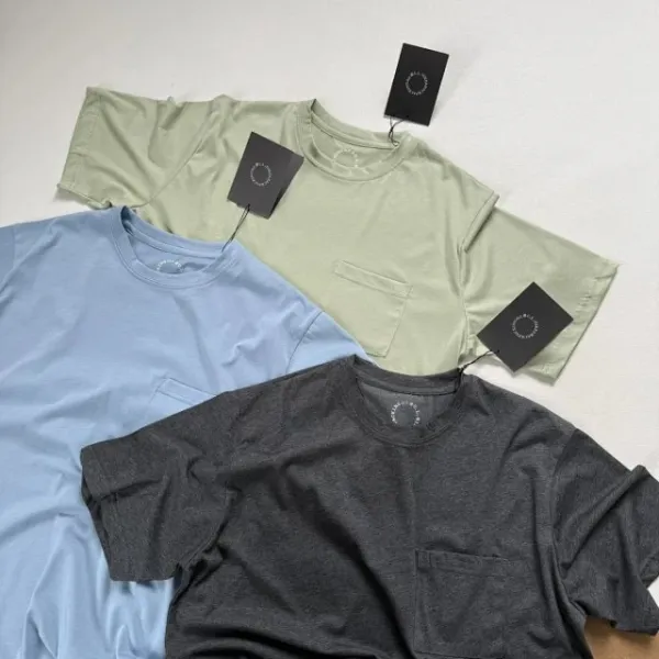Design Yamatomichi Mountain and Road Pocket T-Shirt in Sage Green, Sky Blue, Charcoal Gray T-Shirts - 13