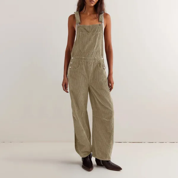 Design Black Corduroy Wide-Leg Overalls Pants - 10