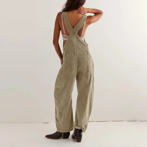 Design Black Corduroy Wide-Leg Overalls Pants - 13