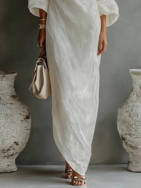 Design One-Shoulder Linen-Blend Maxi Dress Blue - 9