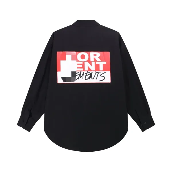 Design Oversized Shirt Black with Graphic Pocket Patch Tops Shirt - 5