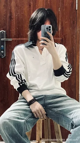 Adidas Originals Polo Black with White Collar and Three-Stripe Sleeves Polo Shirt - 16