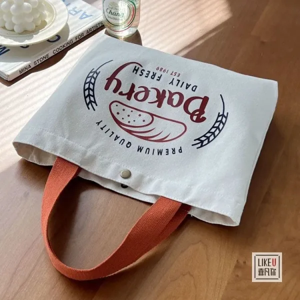 Design Bakery Print Canvas Tote Bag White with Rust Handles Tote Bag - 30