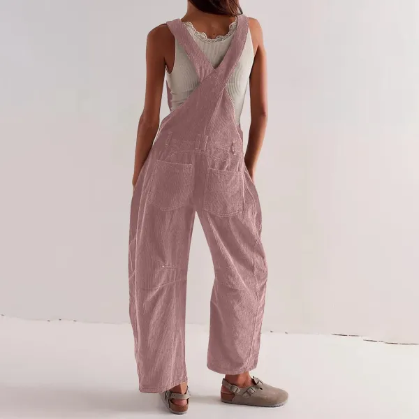 Design Black Corduroy Wide-Leg Overalls Pants - 22