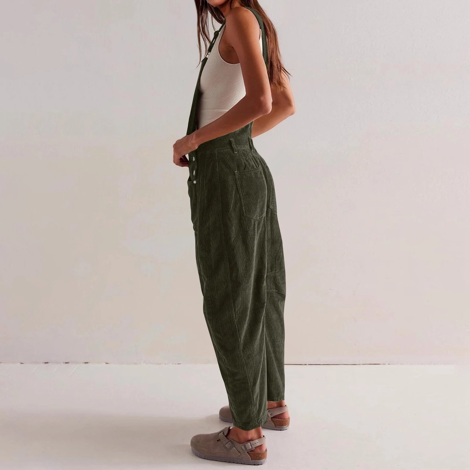 Design Black Corduroy Wide-Leg Overalls Pants - 26