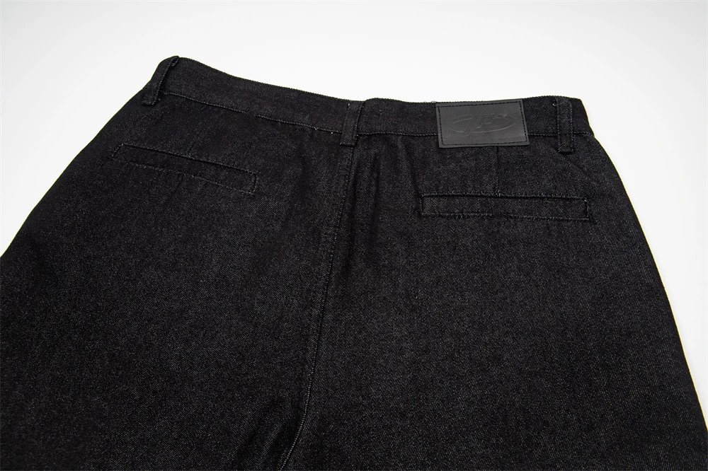 Design Wide-Leg Denim Trousers with Double-Breasted Button Detail Black Jeans - 16
