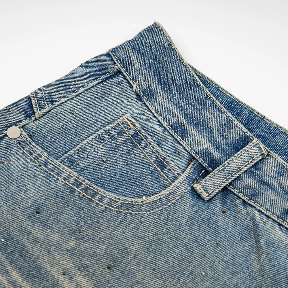 Distressed Wide Leg Blue Denim Jeans