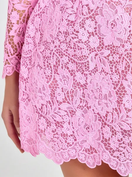 Design Floral Lace High-Neck Mini Dress Pink - 5
