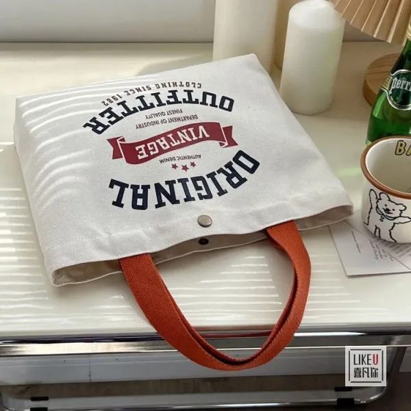 Design Bakery Print Canvas Tote Bag White with Rust Handles Tote Bag - 49
