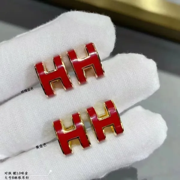 Hermès H Logo Enamel Stud Earrings Rose Gold and Yellow Gold Jewelry - 27