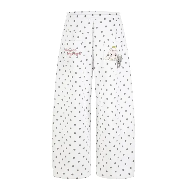 Design Polka Dot Cartoon Print Wide-Leg Sweatpants White - 6
