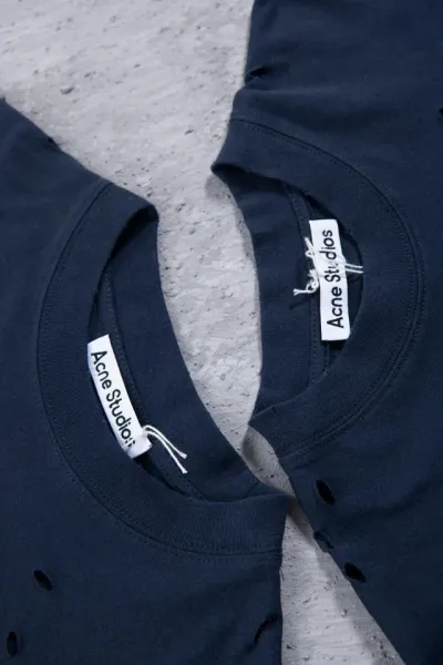 Acne Studios Distressed Logo Print Long-Sleeve T-Shirt Navy - 21