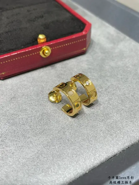 Cartier Love Half Hoop Earrings Gold with Diamonds Jewelry - 1