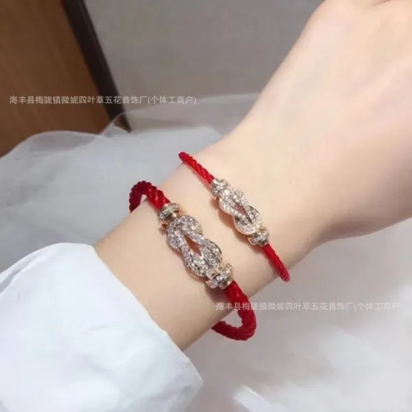 FRED Force 10 Diamond Bracelet Rose Gold Gray Cord Jewelry - 11