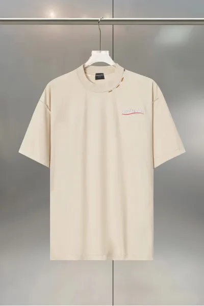 Balenciaga Logo-Embroidered Beige T-Shirt - 1