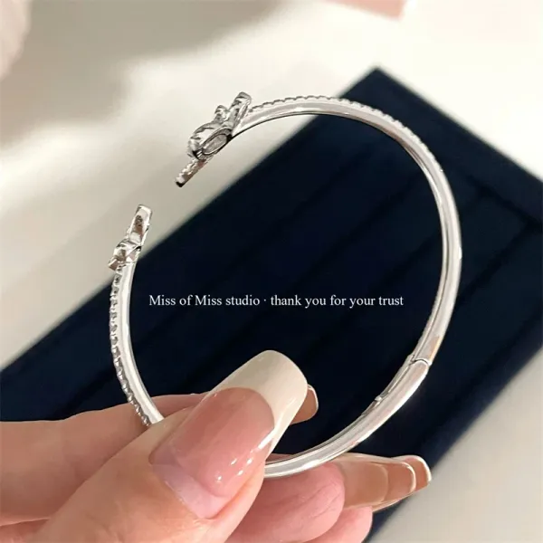 Design Floral Diamond Bangle Silver Bracelet Jewelry - 22