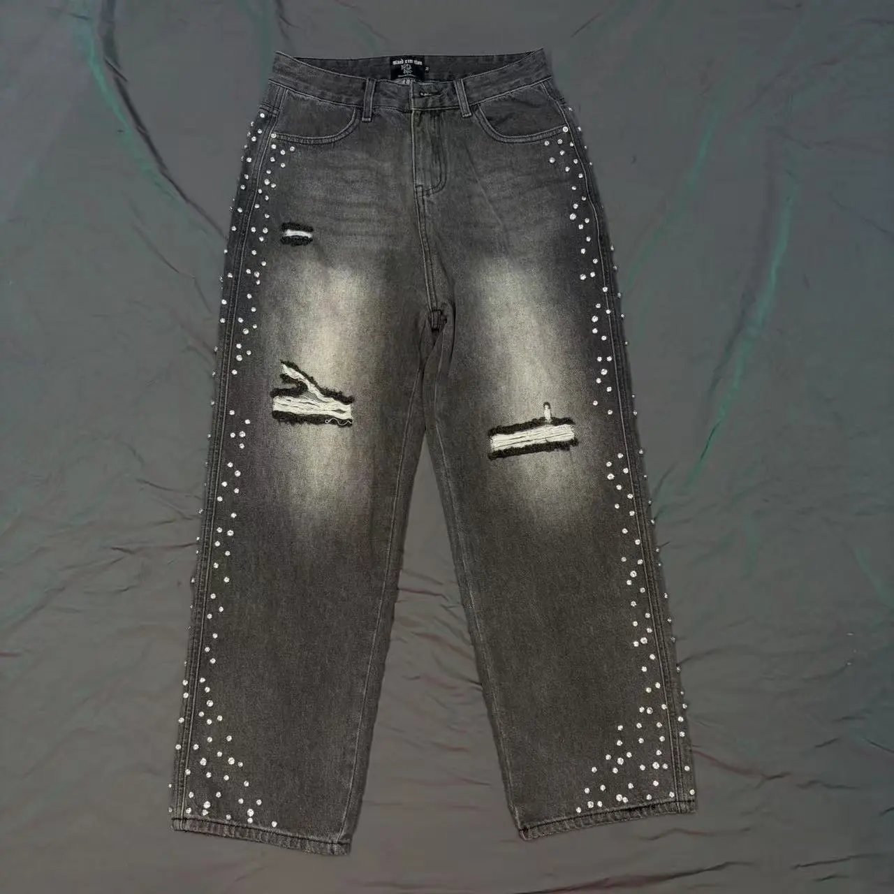EM146 Diamond Distressed Jeans Black