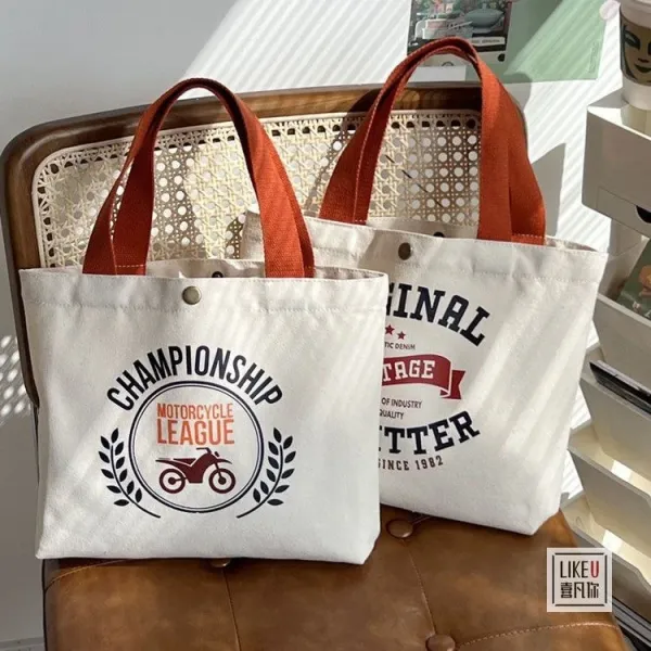 Design Bakery Print Canvas Tote Bag White with Rust Handles Tote Bag - 18