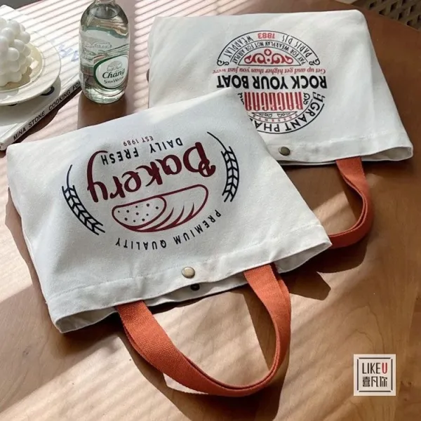 Design Bakery Print Canvas Tote Bag White with Rust Handles Tote Bag - 21