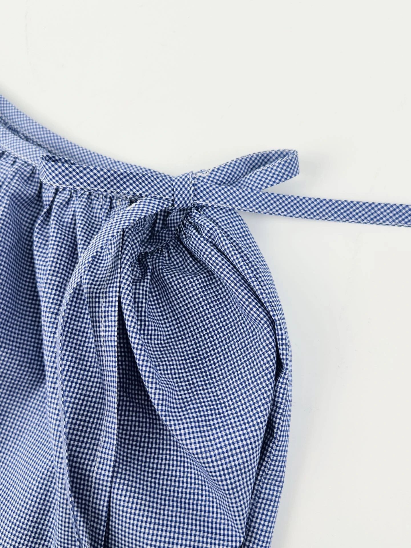 Design Gingham Check Skirt with Lace Trim Blue - 9