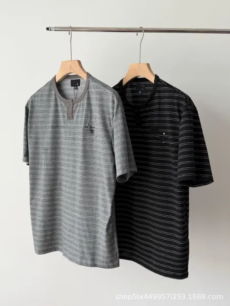 Design Striped Henley T-Shirt Black - 6