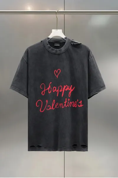Balenciaga Happy Valentine's Distressed Black T-Shirt - 1