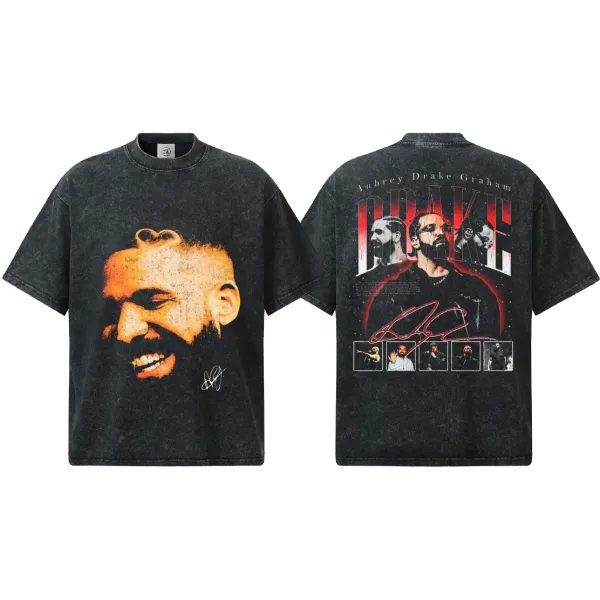 Design Drake x Unknown Brand Aubrey Drake Graham Graphic Washed Black T-Shirt T-Shirts - 1