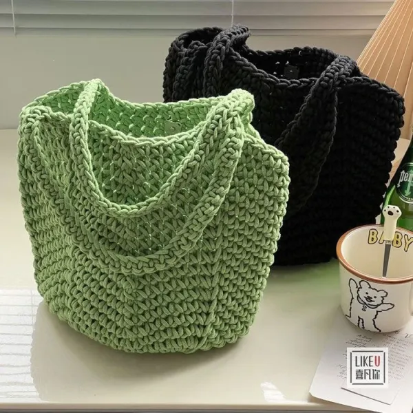 Design Handcrafted Crochet Tote Bag Green Tote Bag - 14