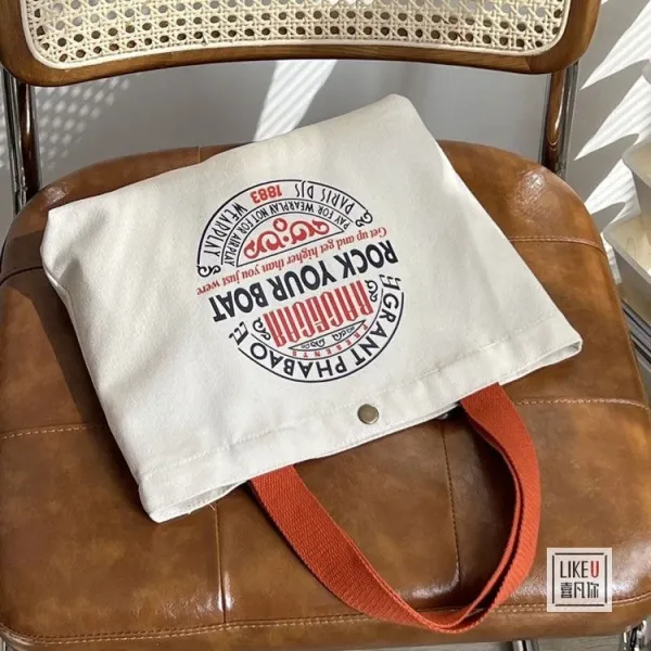 Design Bakery Print Canvas Tote Bag White with Rust Handles Tote Bag - 40