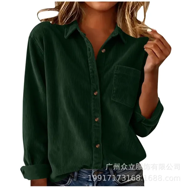 Design Corduroy Button-Up Shirt Forest Green Tops Shirt - 1