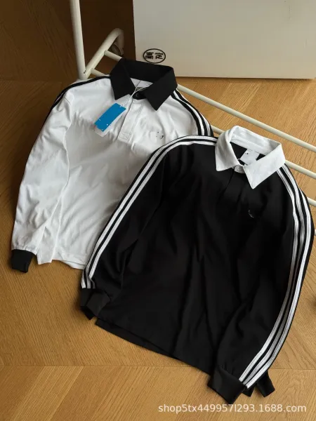 Adidas Originals Polo Black with White Collar and Three-Stripe Sleeves Polo Shirt - 3