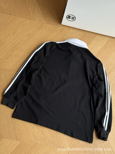 Adidas Originals Polo Black with White Collar and Three-Stripe Sleeves Polo Shirt - 5