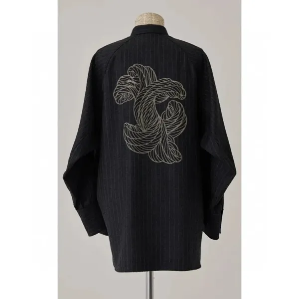 Needles Kimono Jacket Gray Pinstripe with White Rope Motif Outerwear - 7