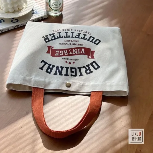 Design Bakery Print Canvas Tote Bag White with Rust Handles Tote Bag - 50