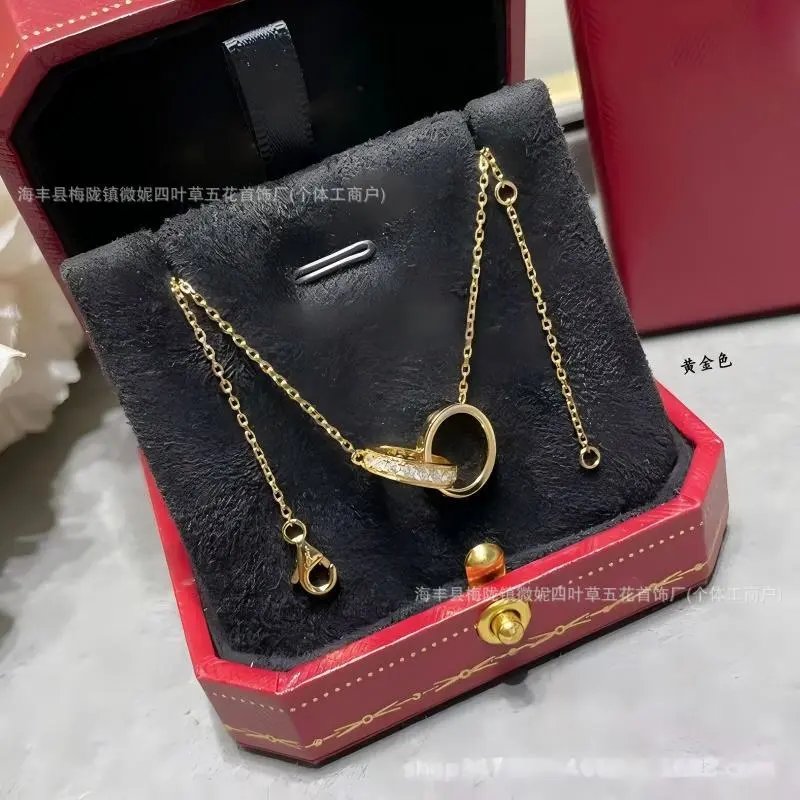 Cartier Love Double Ring Pendant Necklace Gold Jewelry