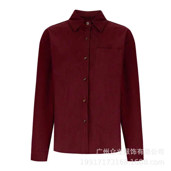 Design Corduroy Button-Up Shirt Forest Green Tops Shirt - 19
