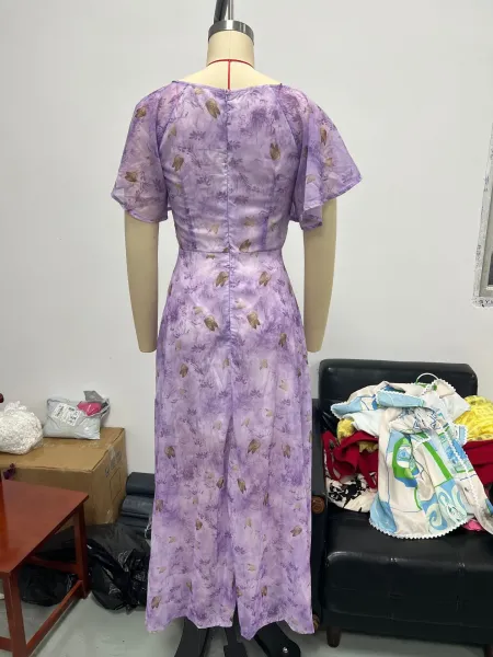 Design Floral Print Puff Sleeve Square Neck Maxi Dress - 9