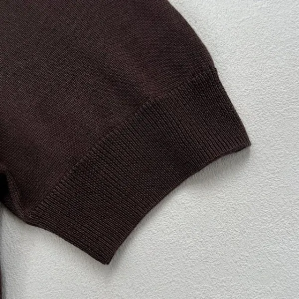 Design COS Color-Block Knit Polo Brown with Blue Collar Tops Polo - 17